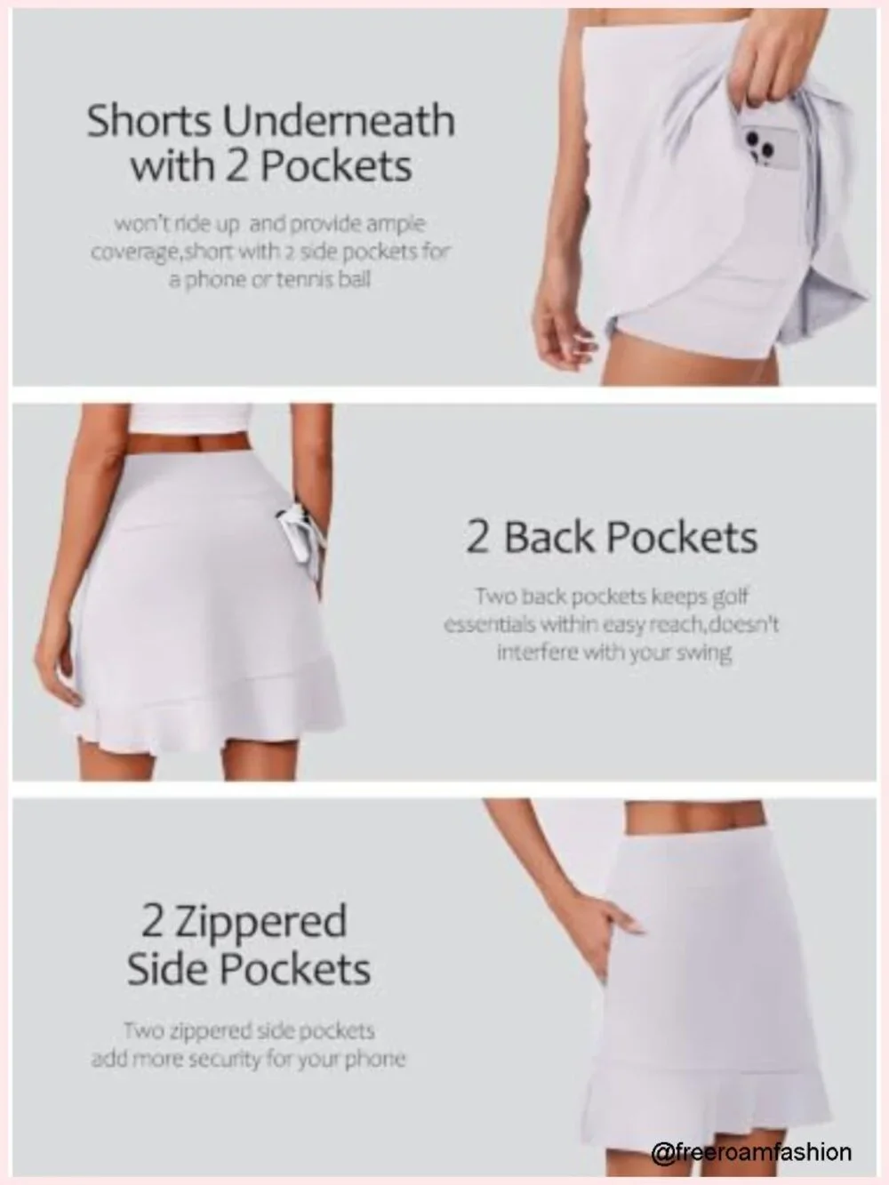 Women's Skort with 6 Pockets, High Waist, Ruffle Hem, UPF 50+, 4-Way Stretch